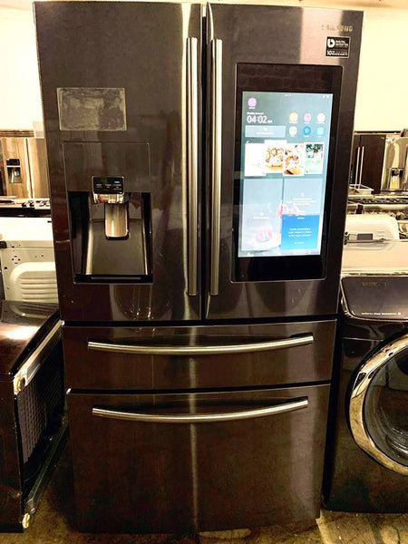 SAMSUNG FRENCH 4 DOOR FAMILY HUB REFRIGERATOR IN BLACK STAINLESS - New 4 Less Appliances